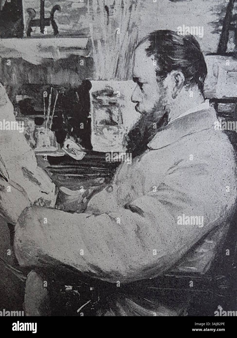 Portrait d'August Hagborg, artiste suédois, par Ernst Josephson. Cette image fait partie de la série 'Svenska konstnärer i bild Med text', documentant des figures importantes en suédois Banque D'Images