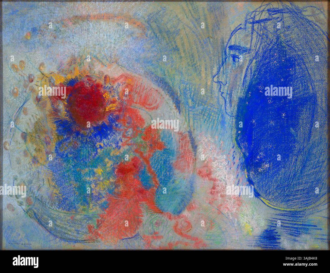 Une peinture d'Odilon Redon créée entre 1908 et 1911, reflétant l'évolution de son style artistique au cours de cette période, capturant la complexité visuelle et la profondeur émotionnelle. Banque D'Images