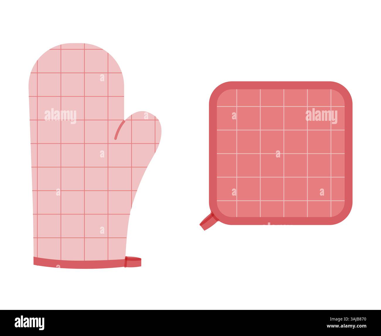 Gants de four Mitt et potholder mode rose bande dessinée feuille de fenêtre tartan à carreaux motif main accessoire vêtements illustration technique vêtement. Vecteur pour hommes modèle plat de style femmes sur fond blanc Illustration de Vecteur