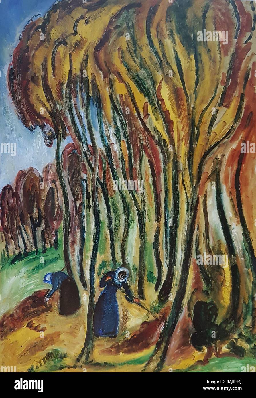 Peinture « scène d'automne » de Gösta Sandels, capturant l'essence de l'automne dans la campagne suédoise avec des couleurs riches et une ambiance tranquille. Banque D'Images