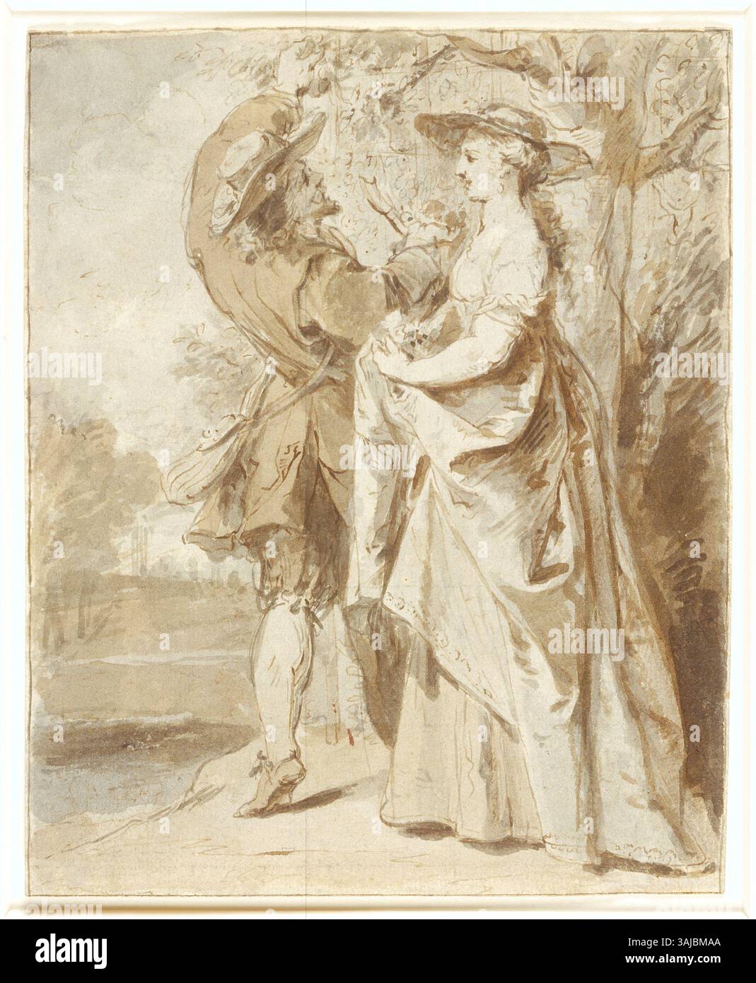 Ce dessin à la plume et à l'encre brune de Jan Thomas van Ieperen (1617-1678), intitulé « couple dans un jardin », a été créé entre 1629 et 1678. L'œuvre est hébergée à l'Institut de Minneapolis de Art. Banque D'Images