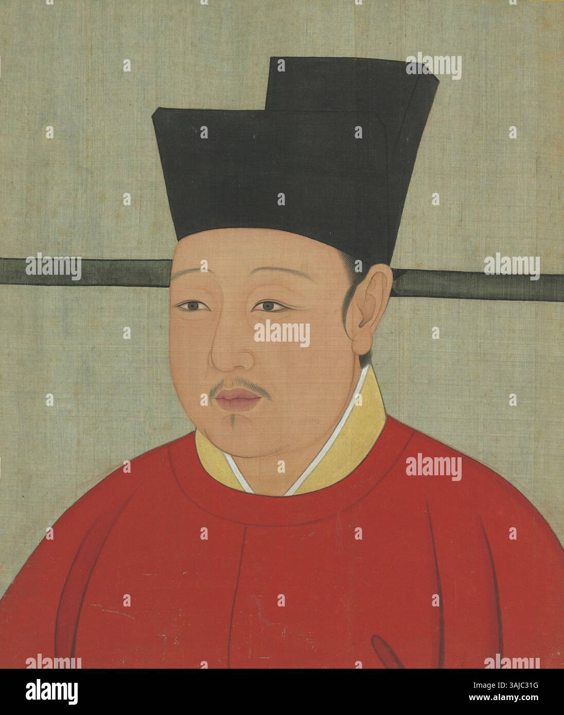 Cette peinture de la dynastie Song (960-1279) représente l'empereur Huizong des Song. La feuille de l'album, créée à l'aide d'encre et de couleurs sur soie, fait partie d'une série de portraits impériaux au Musée national du Palais. Banque D'Images
