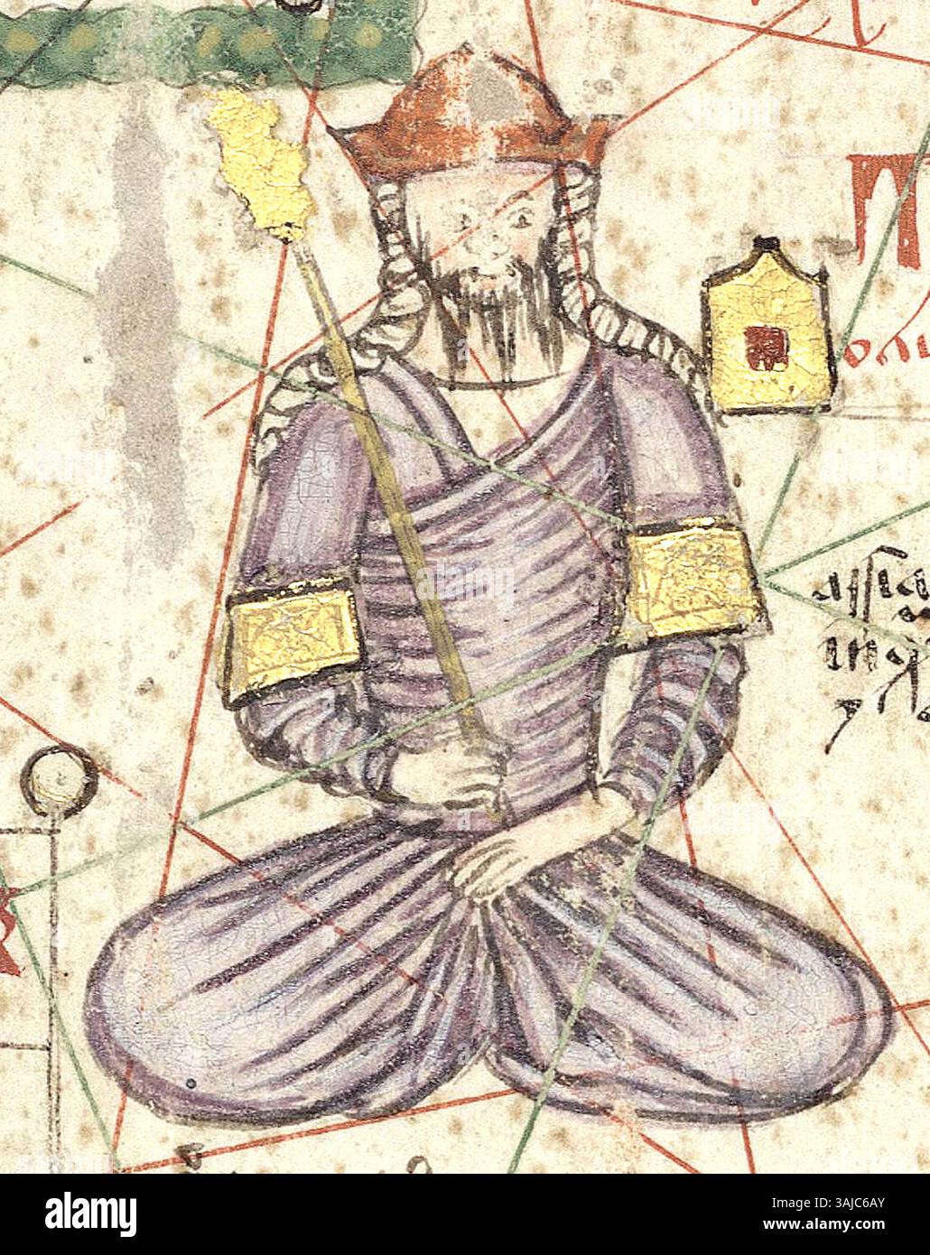 Détail de l'atlas catalan de 1375, cette carte se concentre sur les Beyliks anatoliens, offrant un aperçu de la structure politique et de la division territoriale de l'Anatolie à la fin du moyen âge. Banque D'Images