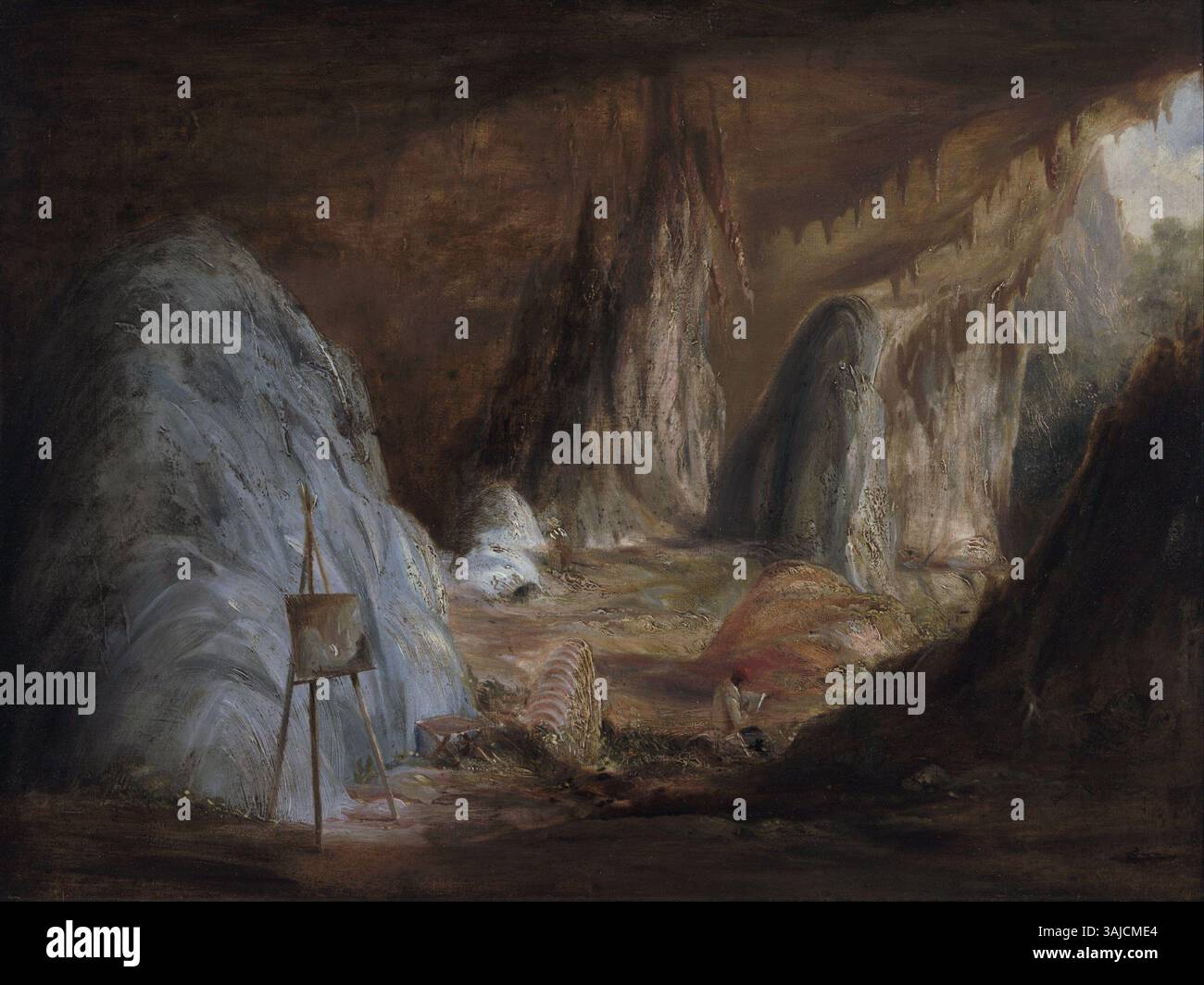 La peinture de Conrad Martens de 1843 « stalagmites, Burragalong Cavern » capture la beauté naturelle d'une formation de grotte. L'huile sur carton est signée par l'artiste et conservée à la Art Gallery of New South Wales. Banque D'Images