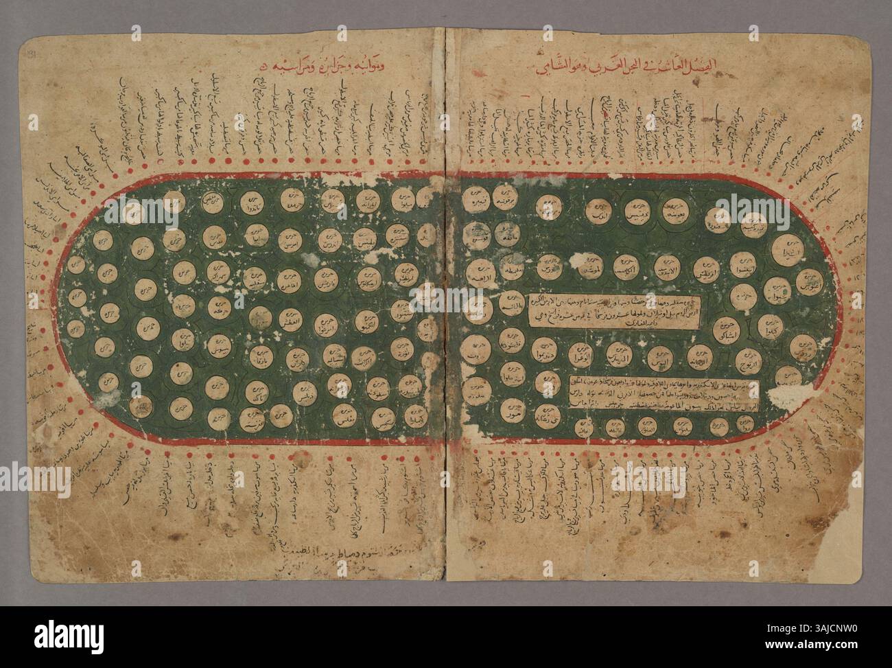 Une carte méditerranéenne tirée du manuscrit arabe anonyme Libro de Curiosidades, probablement copié en Égypte entre 1190 et 1210. La carte place le « mouillage de la Galice » (mars al-Jilliqah) entre al-Andalus et les Francs. Banque D'Images