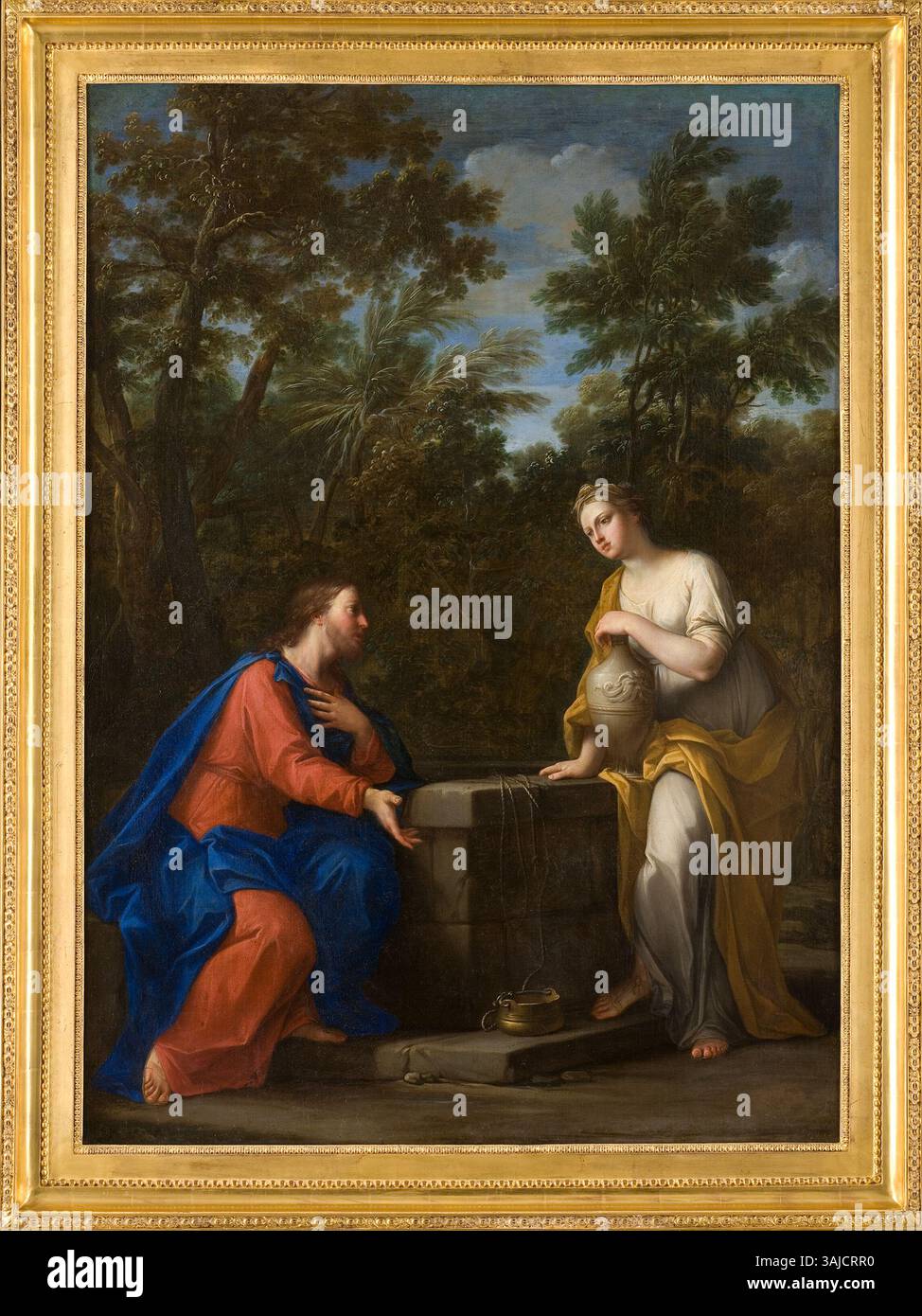 « La Samaritaine » est une peinture de Marcantonio Franceschini, créée vers 1700, illustrant la parabole du bon Samaritain. La pièce est conservée au Musée Fabre et est un exemple d'art religieux de la période baroque. Banque D'Images