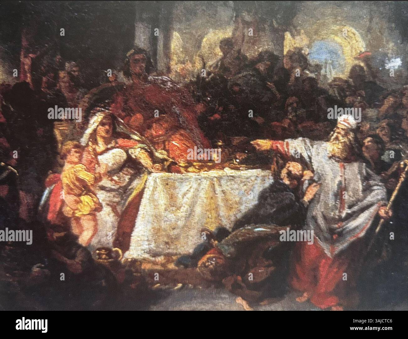 Étude pour Saint Lambert au banquet de Jupille est une étude réalisée en 1856 par Auguste Chauvin. Il représente la scène du banquet mettant en vedette Saint Lambert, démontrant la compétence de Chauvin en composition et en thèmes religieux. L'œuvre fait partie de la collection du Musée communal d'Herstal. Banque D'Images