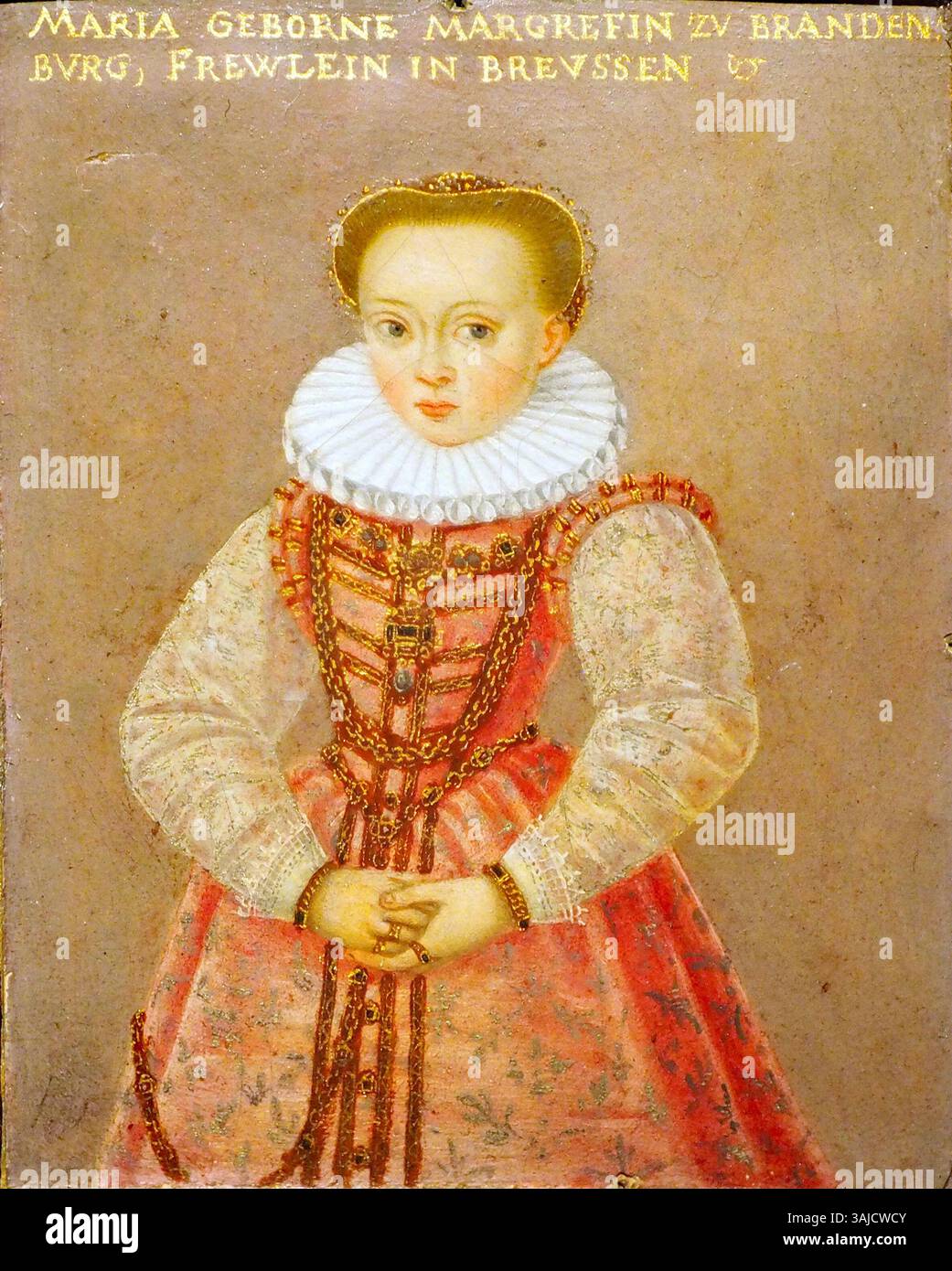 Portrait miniature de Marie de Prusse, margravine de Brandebourg-Bayreuth, peint vers 1595. Cette miniature, créée avec de l'huile sur carton, représente son statut élevé à la cour de Brandebourg-Bayreuth. Banque D'Images