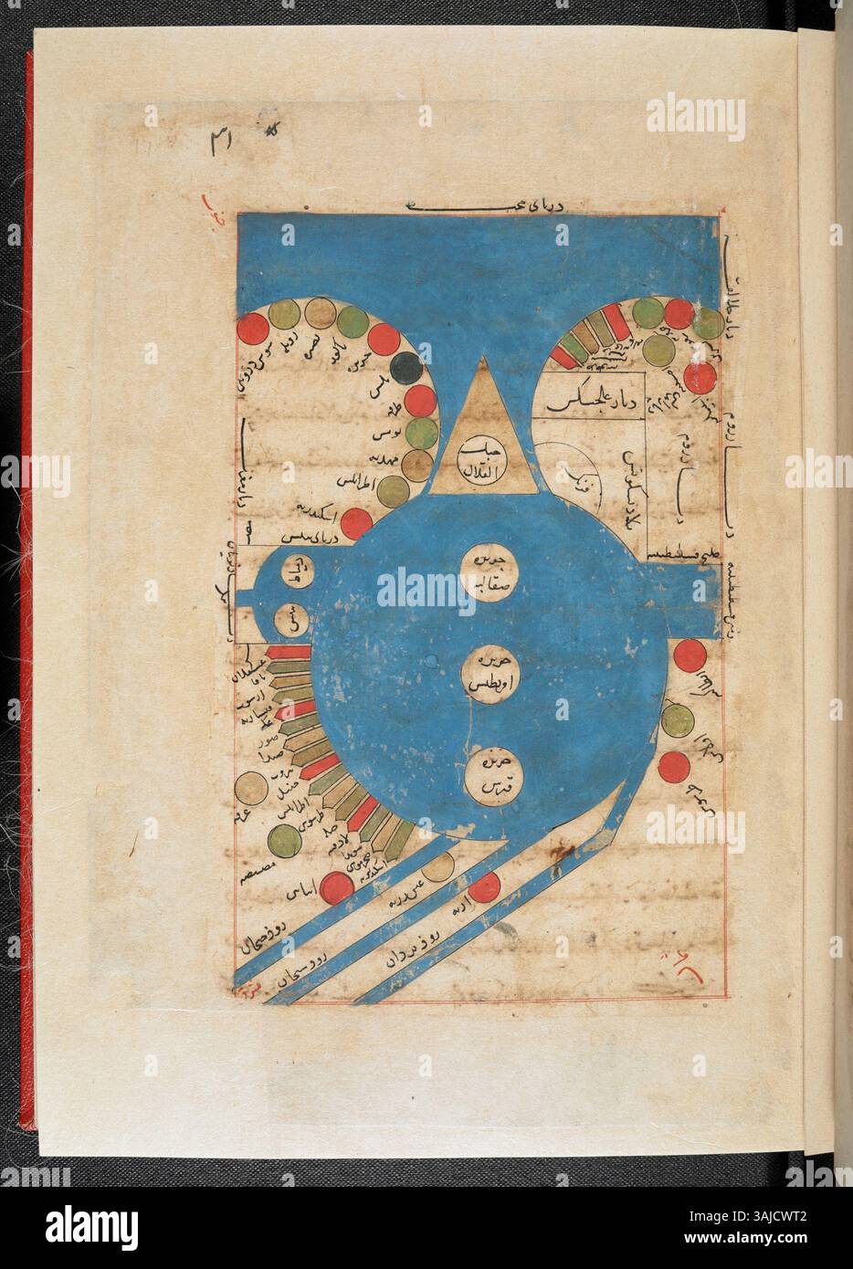 Version persane d'une carte méditerranéenne de l'école al-Balkh, vers 950. Il montre la Galice comme 'djar alalika' dans la marge supérieure droite. Banque D'Images