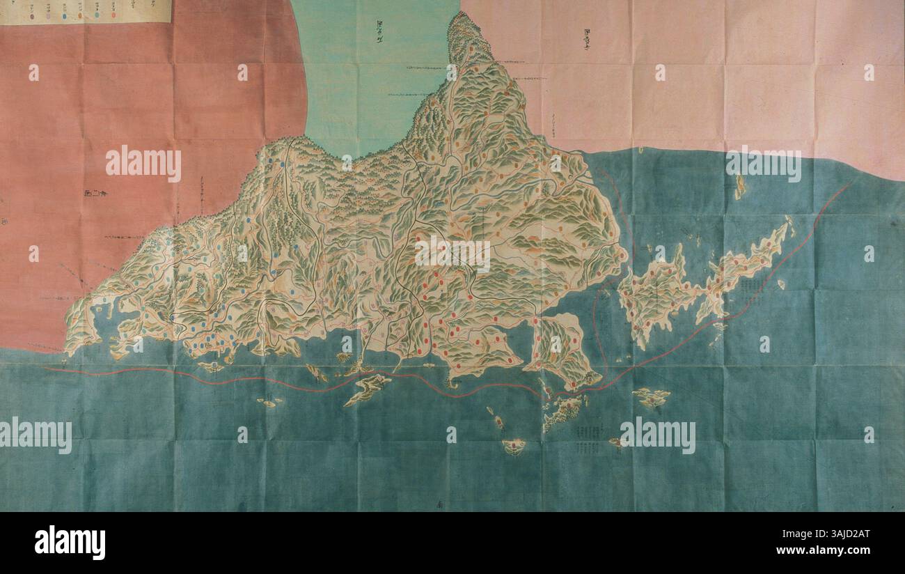 Une carte de la période Edo par Genroku Kuniezu, montrant la province de Su. Cette carte historique est conservée dans les archives préfectorales de Yamaguchi et offre un aperçu de la cartographie japonaise d'avant 1868. Banque D'Images