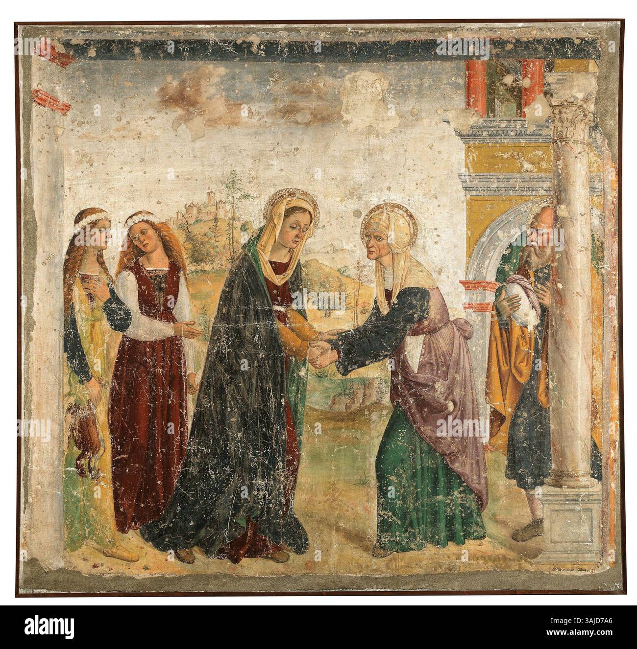 La scène de la Visitation de Bernardino et Antonio Marinoni, utilisant une technique mixte, transférée de la fresque à la toile, mesure 201 x 212 cm. Banque D'Images