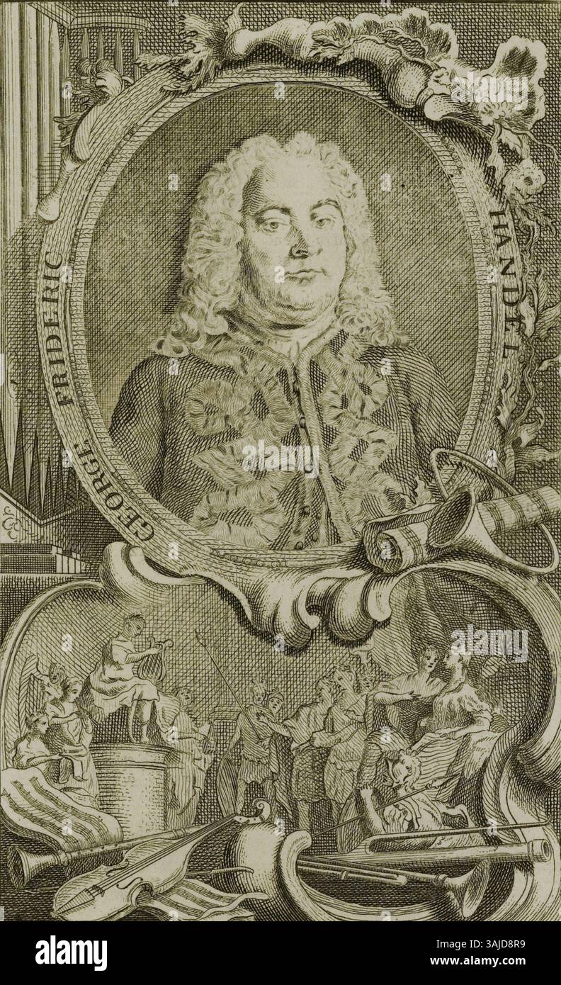 Portrait de George Frideric Haendel par James Caldwall de 1765, conservé à la bibliothèque de l'État et de l'université de Hambourg. Banque D'Images