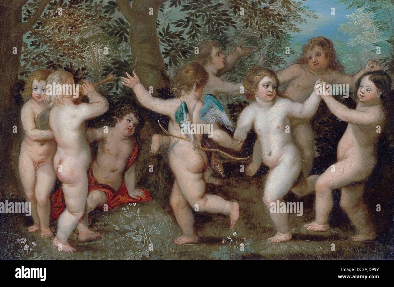 Cette peinture à l'huile de 1630 de Jan Brueghel l'ancien et Hendrick van Balen montre des putti (chérubins) dansant dans une composition vivante, capturant les éléments ludiques et mythiques communs dans le baroque Banque D'Images