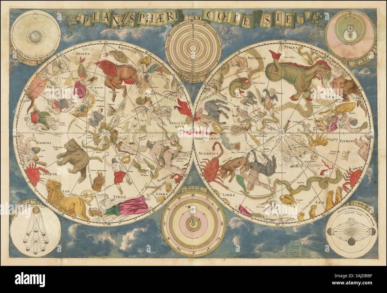 Le Planisphaerium Coeleste de Frederik de Wit (1680) est une carte astronomique représentant les étoiles et les constellations dans le ciel. C'est une représentation détaillée des corps célestes, créés pendant l'ère de l'exploration. Banque D'Images