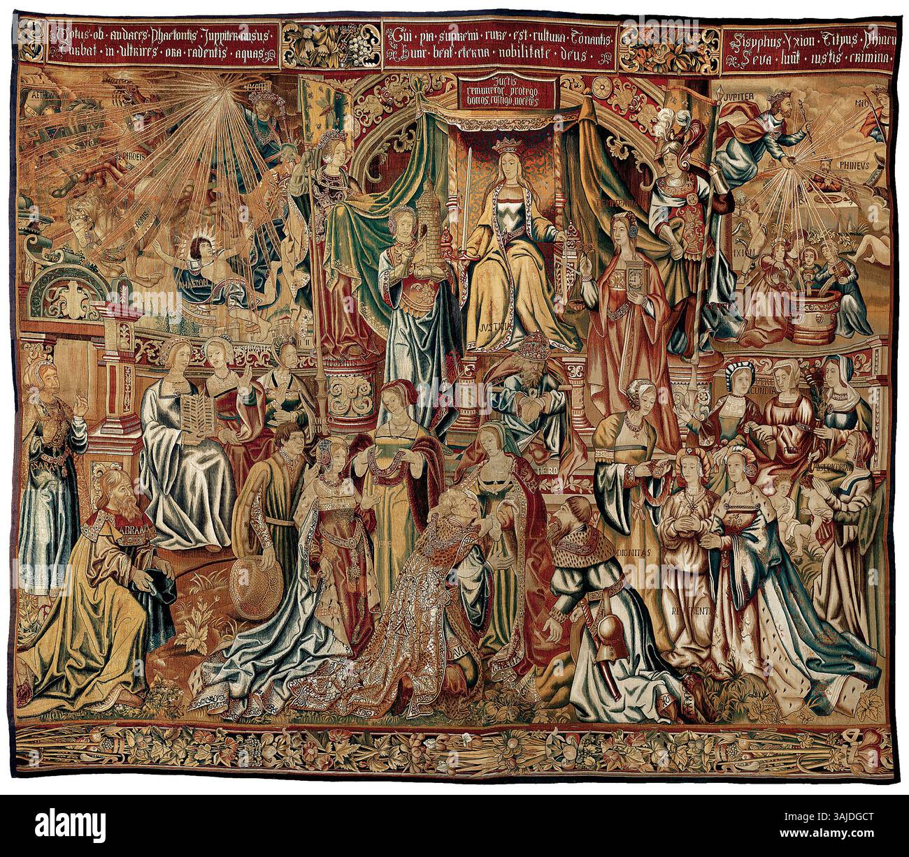 Justitia (Justice), une tapisserie de la série Los Honores, créée par Pieter van Edingen vers 1525-1532. Il est actuellement logé à l'Art Institute de Chicago et représente la figure allégorique de la Justice dans un style classique. Banque D'Images