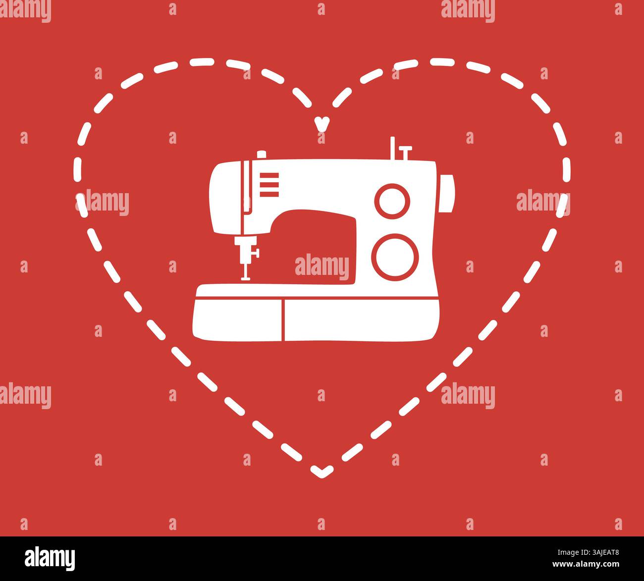 Machine à coudre avec illustration de coeur cousu. Banque D'Images
