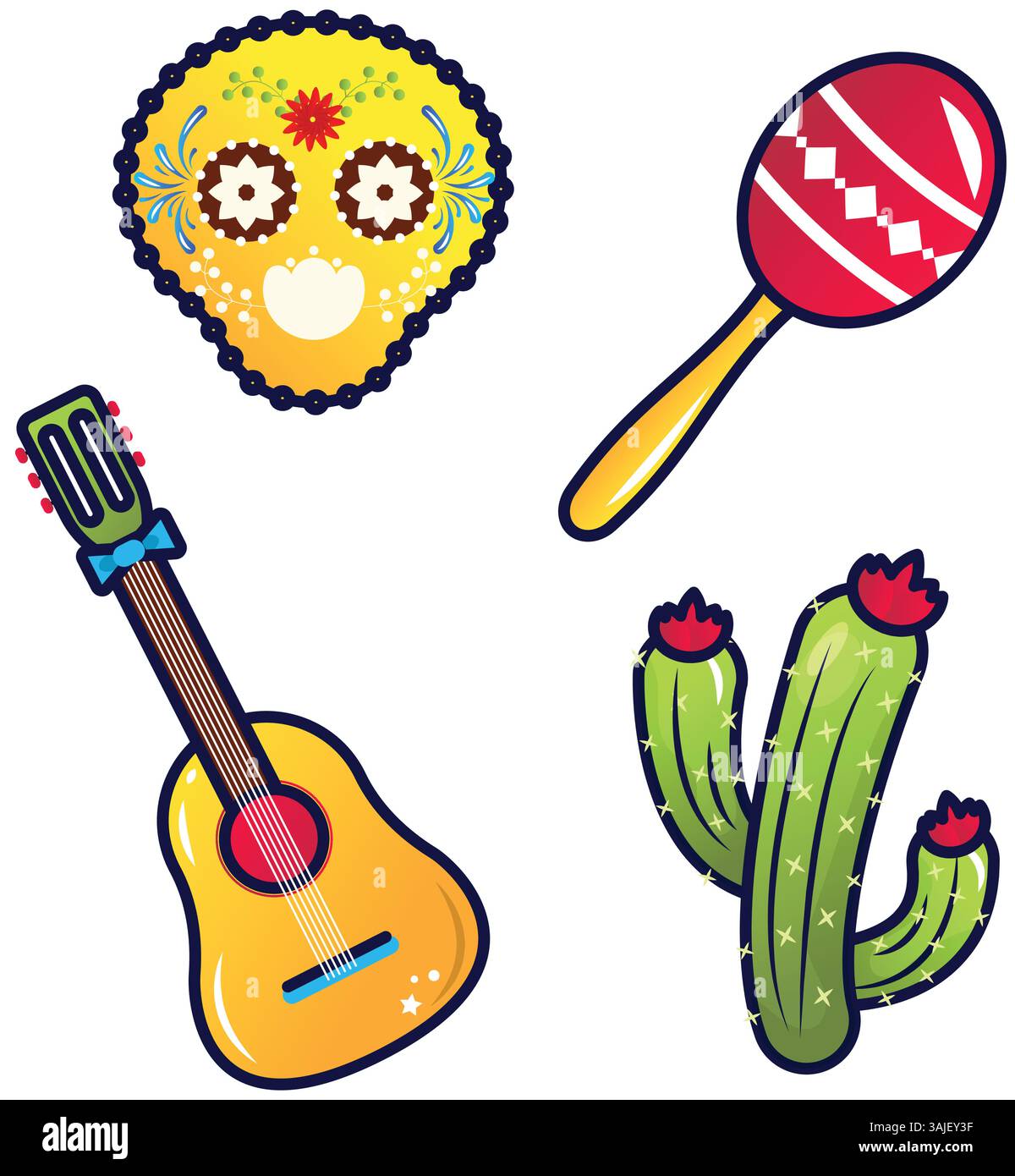 Cinco de Mayo ensemble d'icônes linéaires vectorielles sur le fond blanc Illustration de Vecteur