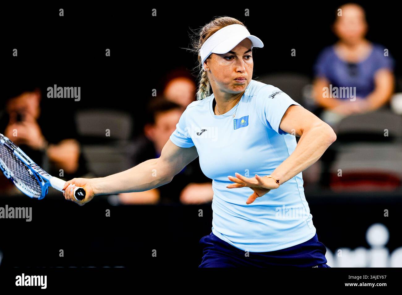 Brisbane, Australie. 09th Apr, 2025. Yulia Putintseva (Kazakhstan) affronte Valentina Mediorreal (Colombie) lors de la Billie Jean King Cup. Putintseva a gagné 6-0, 6-1. Le groupe d comprend le Kazakhstan, l'Australie et la Colombie, le pays gagnant progressant jusqu'à la finale à Shenzhen. (Photo de Richard Haines/SOPA images/SIPA USA) crédit : SIPA USA/Alamy Live News Banque D'Images