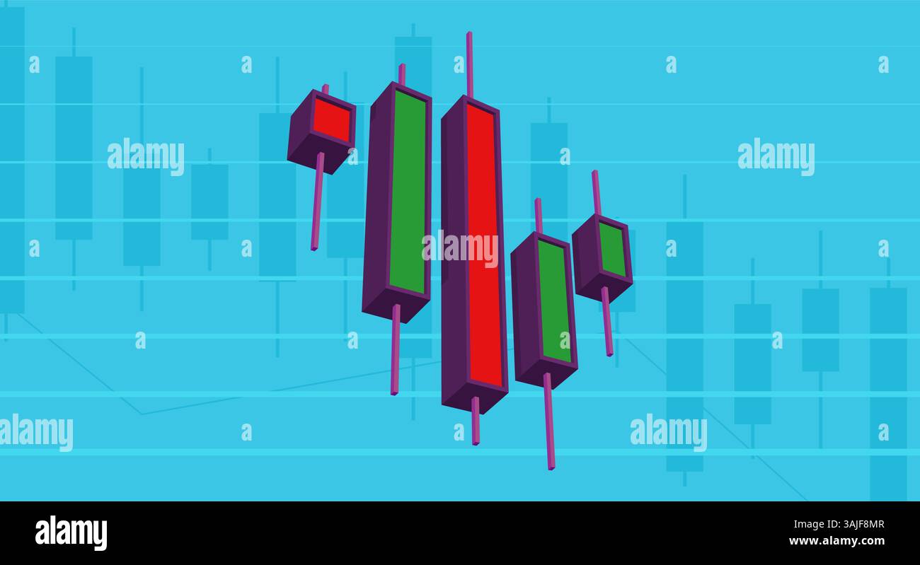 Graphique en chandelier, tracé vectoriel tridimensionnel d'un graphique en chandelier financier. Concept de trading en ligne ou de trading robotique. Illustration de Vecteur