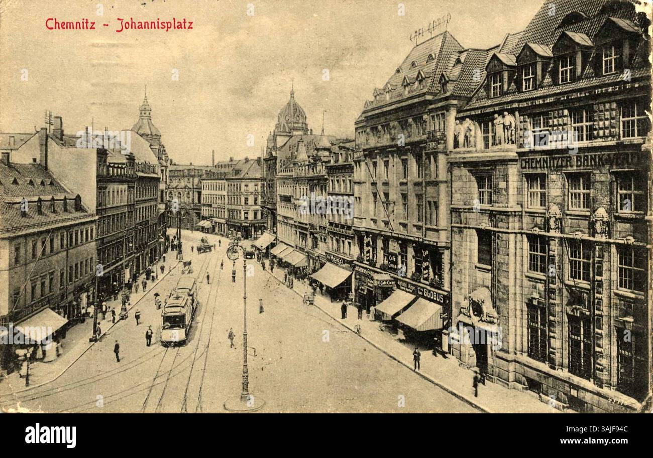 Johannisplatz à Chemnitz, vers 1905, carte postale, Saxe, Allemagne, reproduction améliorée numériquement à partir d'un original historique, vers 1900, domaine public Banque D'Images