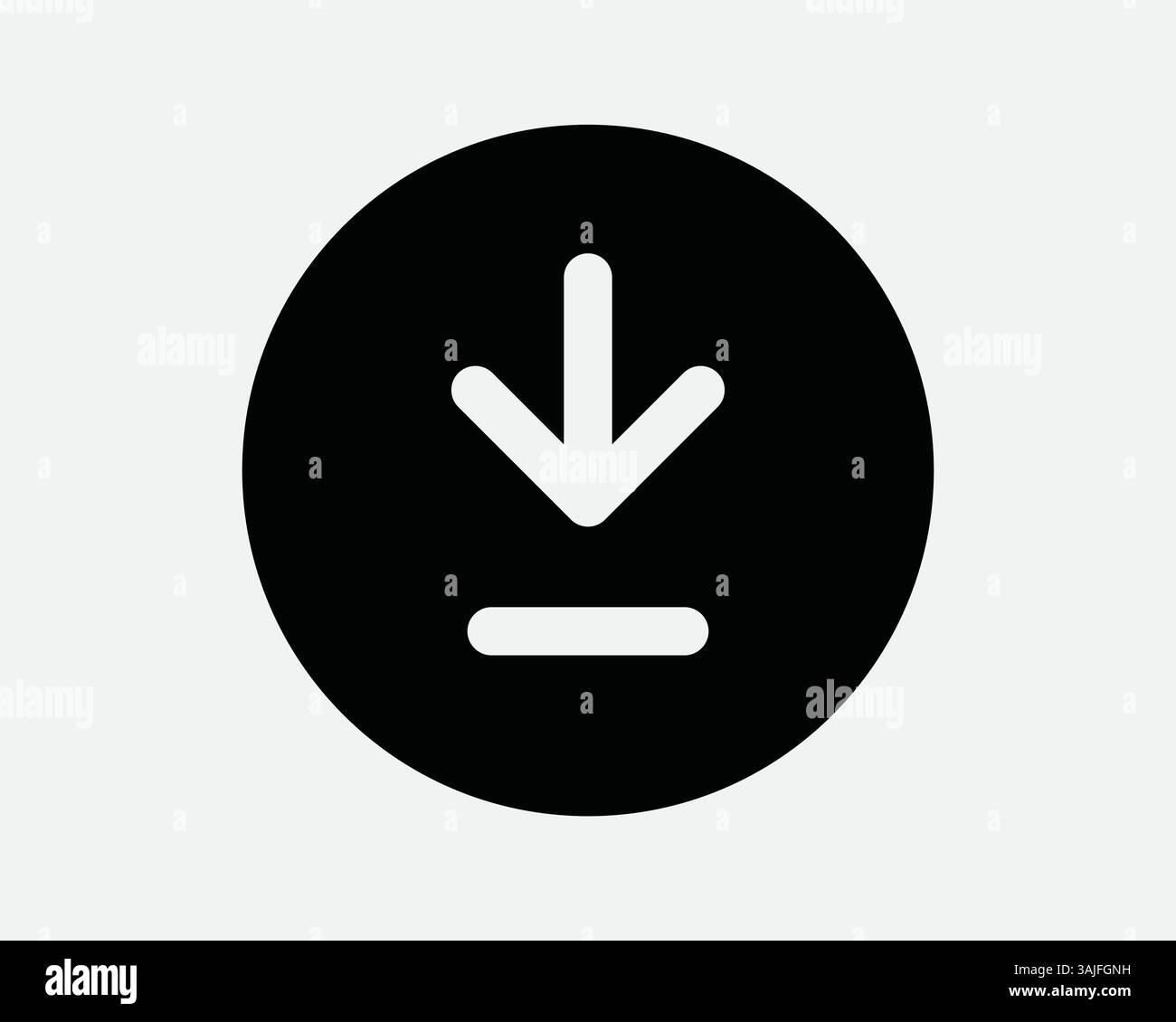 Télécharger le symbole de signe d'icône ronde vers le bas bouton de chargement Noir Blanc illustration graphique stockage d'œuvres d'art de nuage de données vecteur d'archive pointeur pointe de flèche Illustration de Vecteur