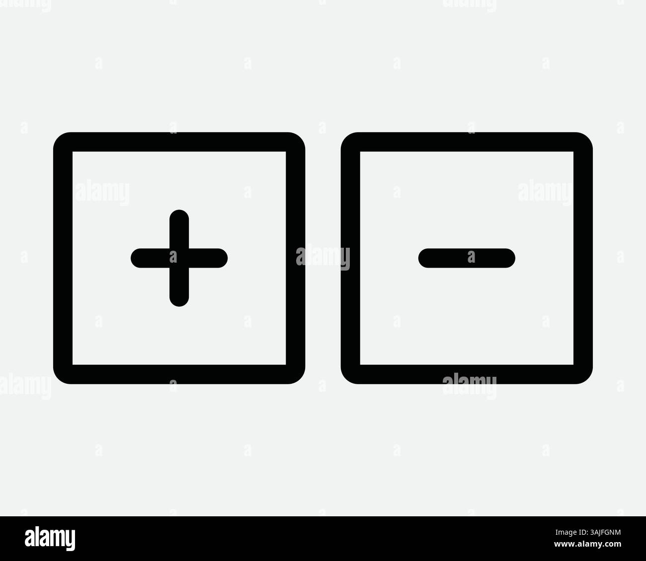 Négatif positif boîte carrée contour icône symbole Ajouter plus moins Zoom avant arrière Echelle vers le haut vers le bas augmenter diminuer mathématique mathématique graphique signe vectoriel Illustration de Vecteur