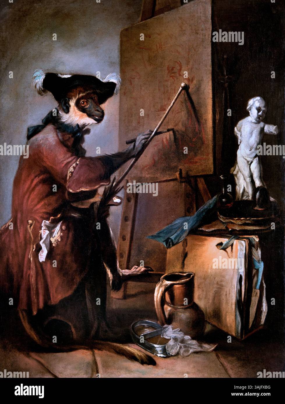 Le singe peintre - le singe peintre de Jean Simeon Chardin 1699 – 1779 France Français Banque D'Images