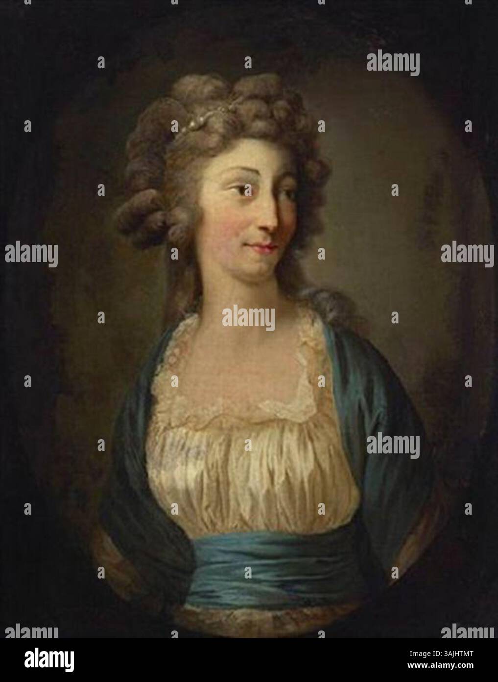 Portrait de la princesse Louise Augusta de Danemark, attribué à Anton Graff, mais représentant probablement Dorothée von Medem. Cette peinture de 1786 représente une jeune femme dans une élégante robe blanche avec un châle et une ceinture de soie bleue. Banque D'Images