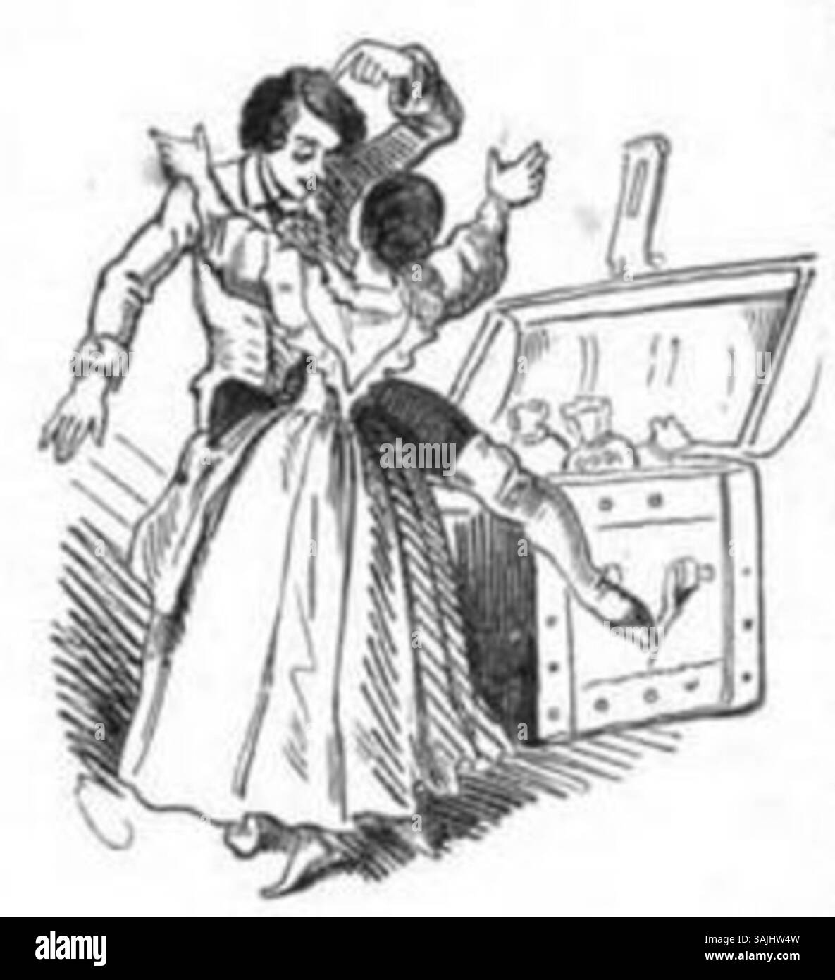 Illustration tirée de Fliegende Blätter, volume 1, numéro 24, page 189, publiée en 1845. Un dessin satirique qui reflète l'humour allemand du XIXe siècle, qui fait partie d'une publication culturelle plus large. Banque D'Images