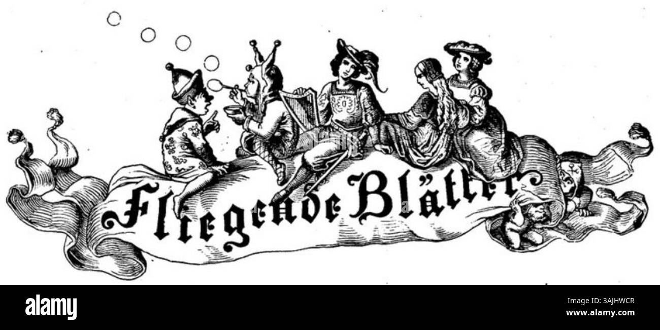 Une illustration de *Fliegende Blätter*, magazine satirique allemand publié en 1846. Cette pièce spécifique, créée par Louis-Henri Brévière, illustre l’humour et le commentaire social de l’époque. Banque D'Images