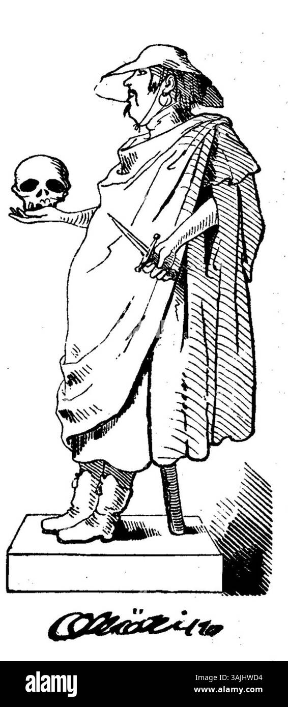 Illustration de Carl Spitzweg tirée de Fliegende Blätter, volume 2, numéro 34, page 75, 1846. L'image illustre l'humour allemand et la satire du milieu du XIXe siècle. Banque D'Images
