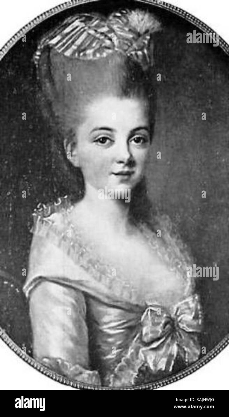 Portrait de Françoise Pauline de Lamoignon de Malesherbes (1758-1827), peint par Élisabeth Louise Vigée le Brun en 1776. L'huile sur toile représente Mme de Lamoignon dans une tenue élégante. Ce portrait capture son apparence raffinée et raffinée. Banque D'Images