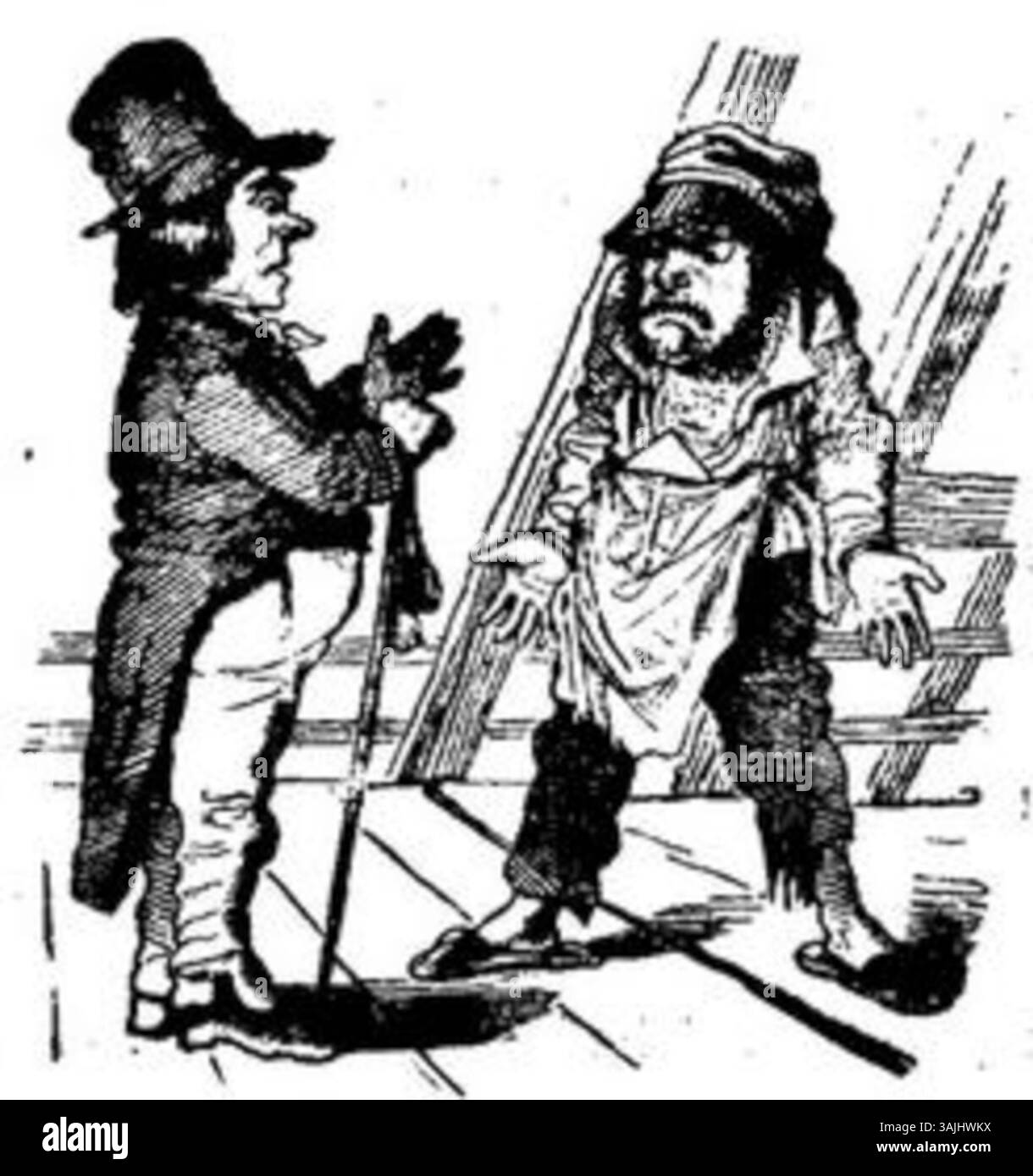 Illustration tirée de 'Fliegende Blätter', volume 2, numéro 33, page 66, publiée en 1846. La pièce présente une interprétation artistique typique de l'humour et de la satire allemands du XIXe siècle. Banque D'Images