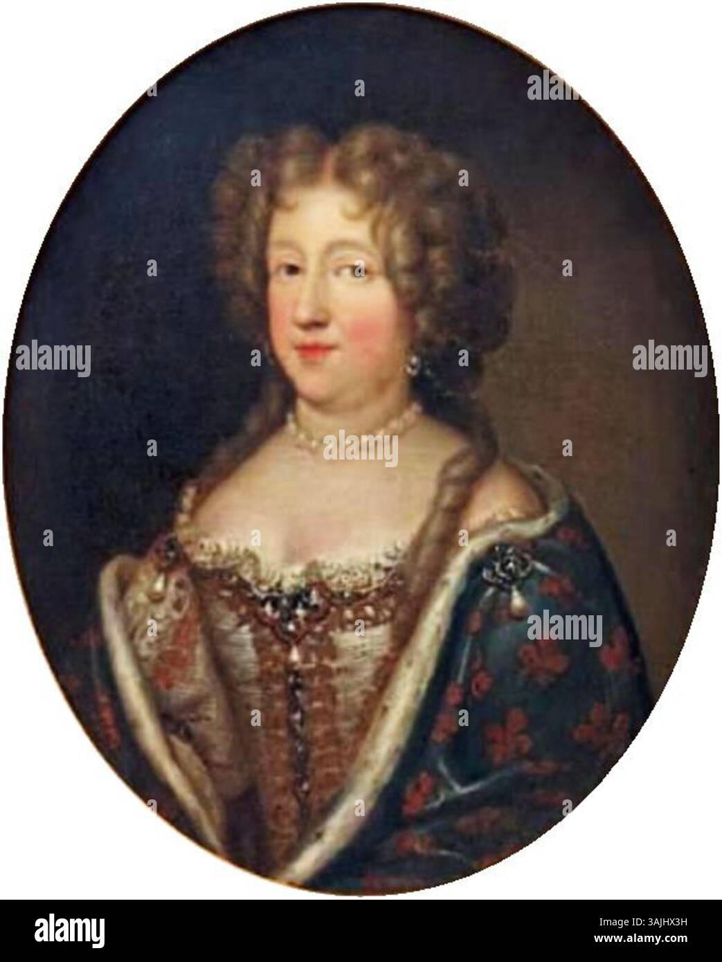 Ce portrait de l'école française du XVIIe siècle, traditionnellement censé représenter Marie Leszcinska, est une représentation d'une reine française, peut-être Marie-Thérèse d'Espagne, épouse de Louis XIV, basée sur des comparaisons historiques. Banque D'Images