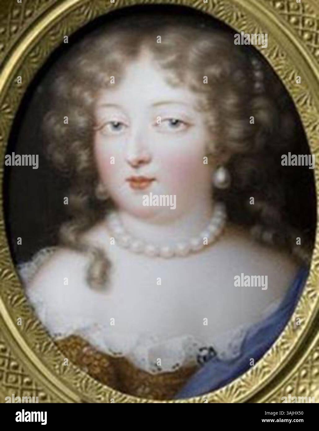 Portrait de Madame de Montespan, maîtresse de Louis XIV, peut-être mal identifiée comme Marie-Thérèse d'Espagne. Les œuvres d'art en émail du XVIIe siècle font partie de la collection du musée Condé. Banque D'Images