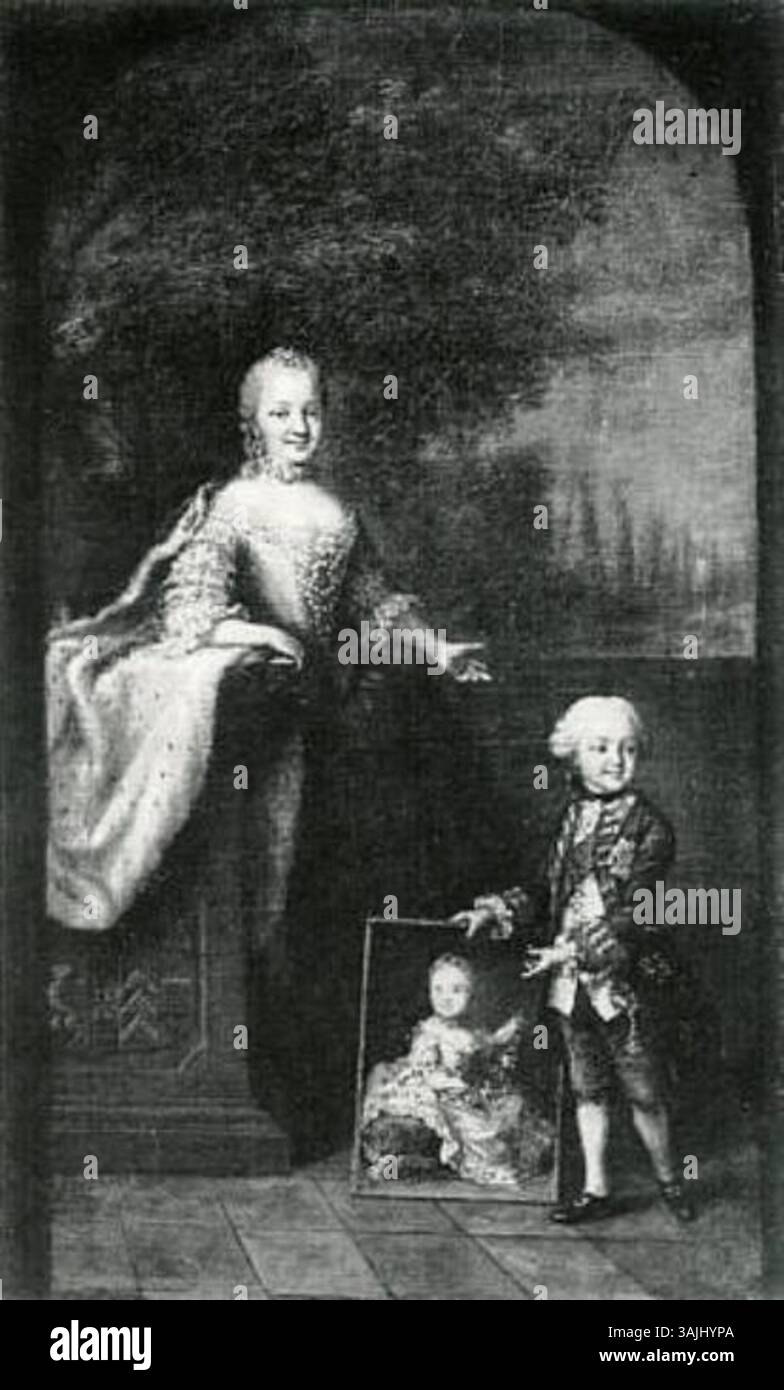 Portrait du XVIIIe siècle de la princesse Maria Franziska Dorothée von Sulzbach, peint entre 1740 et 1760. Il montre la princesse avec son fils, logés dans le musée Kurpfälzisches. Banque D'Images
