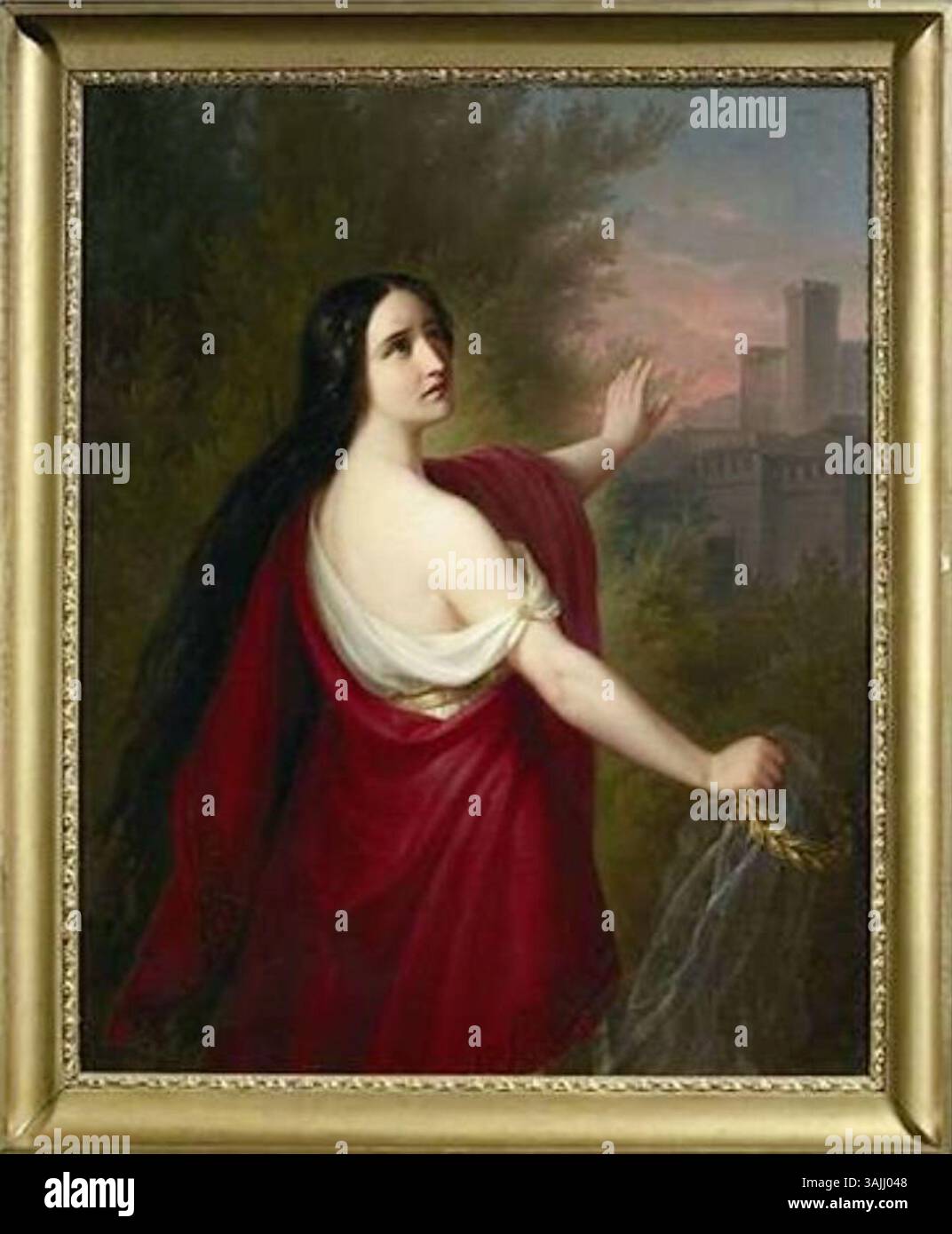 Portrait de Cassandra, représentant la ville brûlante de Troie. Peint par Johann Georg Buchner en 1851, huile sur toile. Banque D'Images