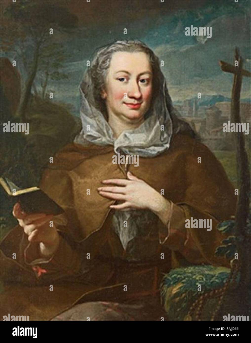 Cette peinture à l'huile du XVIIIe siècle, attribuée à Martin van Meytens, représente Karoline von Fuchs-Mollard, gouvernante de Marie-Thérèse. Dans le portrait, elle est représentée comme un pèlerin, symbolisant son dévouement à ses devoirs et à sa foi. Banque D'Images