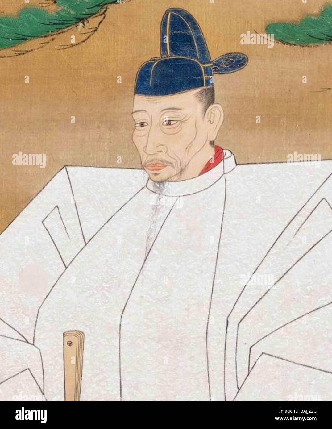 Portrait recadré de Toyotomi Hideyoshi, figure clé de l'histoire japonaise, peint par Kan Mitsunobu vers 1598. L'œuvre d'art est reconnue comme un bien culturel important, illustrant l'importance de Hideyoshi dans la culture japonaise. Banque D'Images