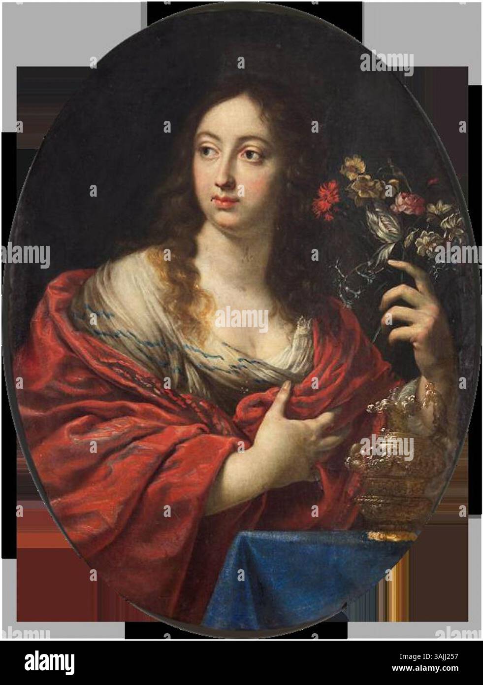 Le tableau 'Flora' de Cesare Dandini (1596-1657), exposé au Kunsthistorisches Museum de Vienne, présente la déesse Flora. L’utilisation de l’huile sur toile par Dandini démontre sa maîtrise du portrait baroque, capturant la déesse des fleurs et du printemps dans une pose élégante. Cette œuvre du XVIIe siècle est un exemple classique du baroque italien Banque D'Images