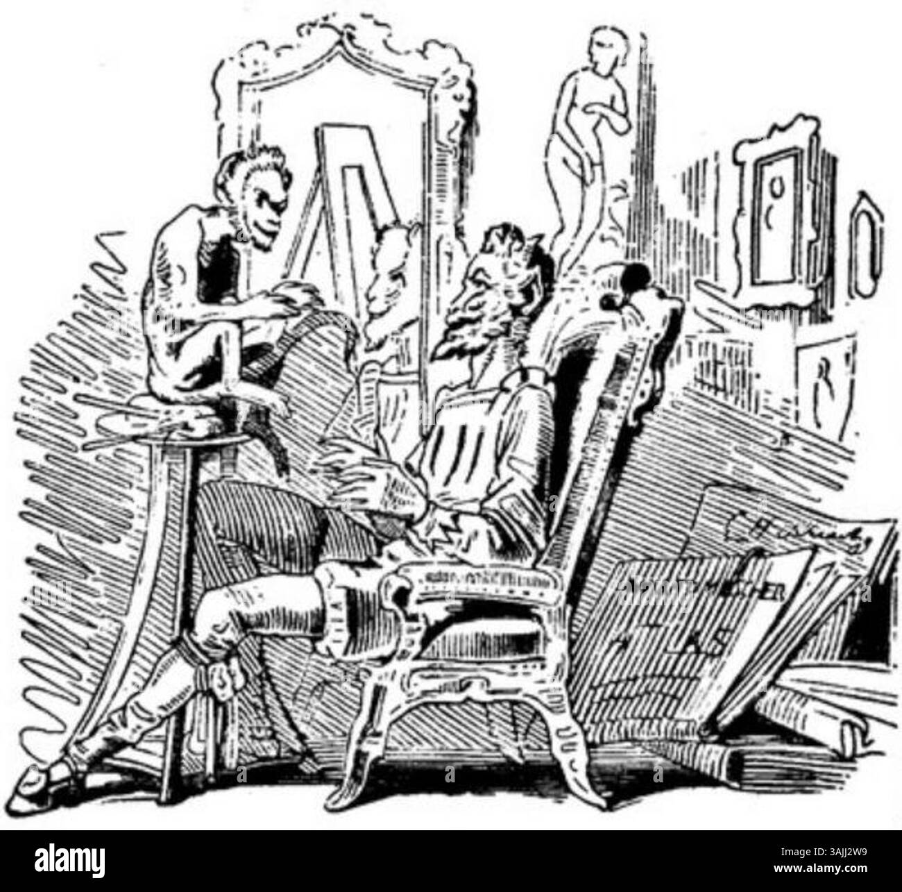 Illustration tirée de Fliegende Blätter, volume 2, numéro 25, page 5, créée en 1846. L'œuvre est une œuvre d'art détaillée, spécifique à la période reflétant les styles artistiques des publications satiriques allemandes du milieu du XIXe siècle. Banque D'Images Illustration tirée de Fliegende Blätter, volume 2, numéro 25, page 5, créée en 1846. L'œuvre est une œuvre d'art détaillée, spécifique à la période reflétant les styles artistiques des publications satiriques allemandes du milieu du XIXe siècle. Banque D'Images