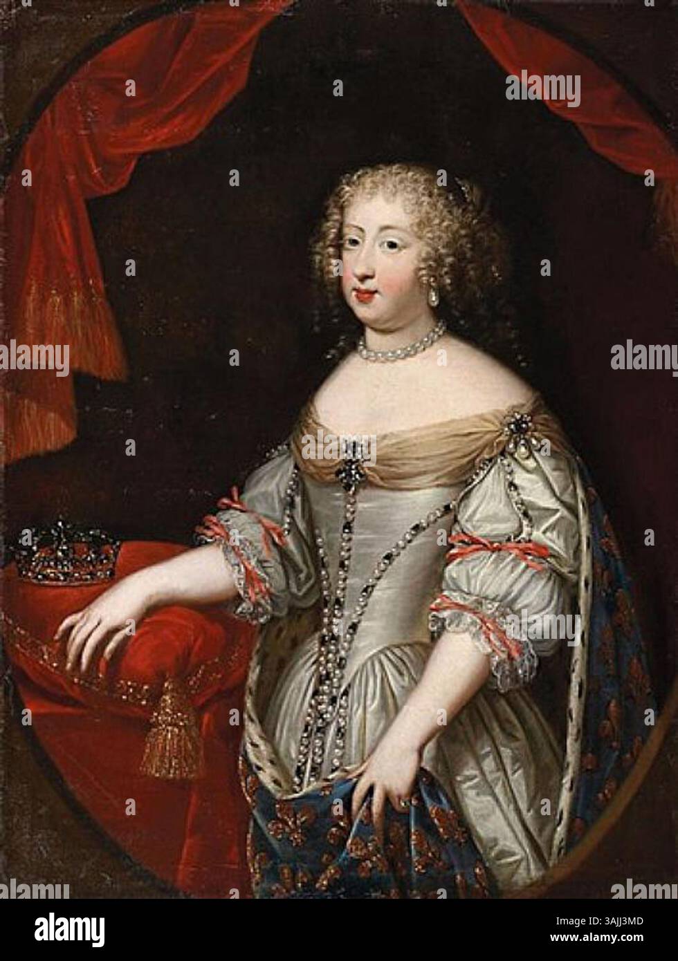 Portrait de Marie-Thérèse d'Espagne, épouse de Louis XIV de France. Peinte entre 1660 et 1699, cette huile sur toile capture la reine en tenue formelle, représentant son statut royal et son mariage avec le roi de France. Banque D'Images