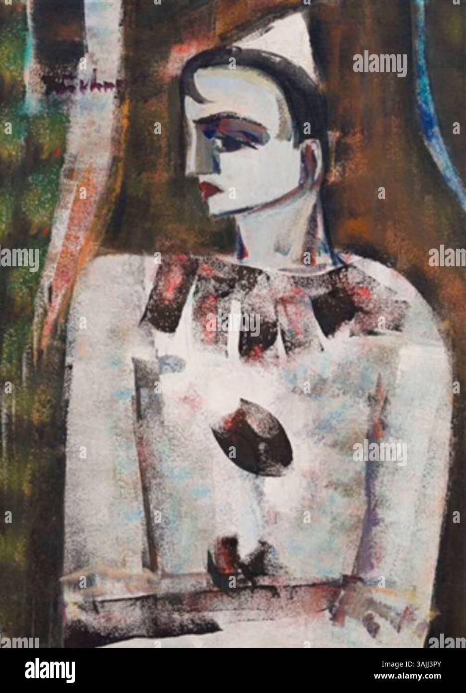 Le tableau de Carl Buchner de 1900, *profil eines pierrots*, capture un portrait du personnage de Pierrot dans le style expressionniste, reflétant la profondeur émotionnelle et le caractère de la figure emblématique du clown. Banque D'Images