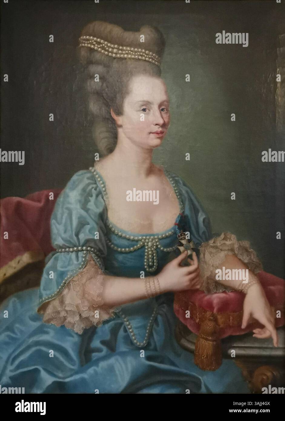 Ce portrait du XVIIIe siècle réalisé par Heinrich Carl Brandt représente Maria Anna, comtesse palatine de Zweibrücken-Birkenfeld, mettant en valeur son statut noble et son raffinement. Le tableau est conservé au musée Kurpfälzisches et illustre le portrait détaillé et formel de l'époque. Banque D'Images