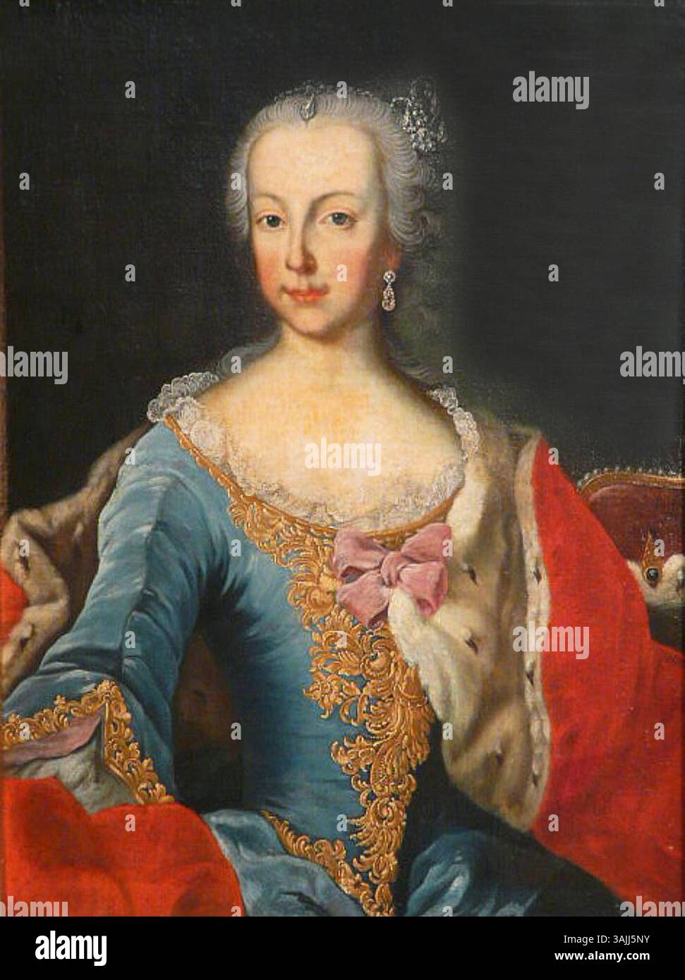 Ce portrait, attribué à Georg Desmarées, représente Marie Anne Sophie de Saxe, identifiée à tort comme Marie-Thérèse d'Autriche. La peinture à l'huile de 1755 représente une noble dans une pose formelle, soulignant son statut royal. Banque D'Images
