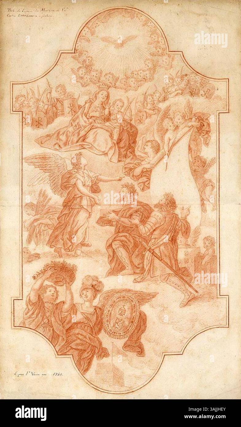 L’étude de Vieira Lusitano de 1750 pour le médaillon central de la Basilique notre-Dame des Martyrs de Lisbonne met en valeur un chef-d’œuvre perdu, puisque le plafond d’origine a été détruit lors du tremblement de terre de Lisbonne en 1755. Banque D'Images