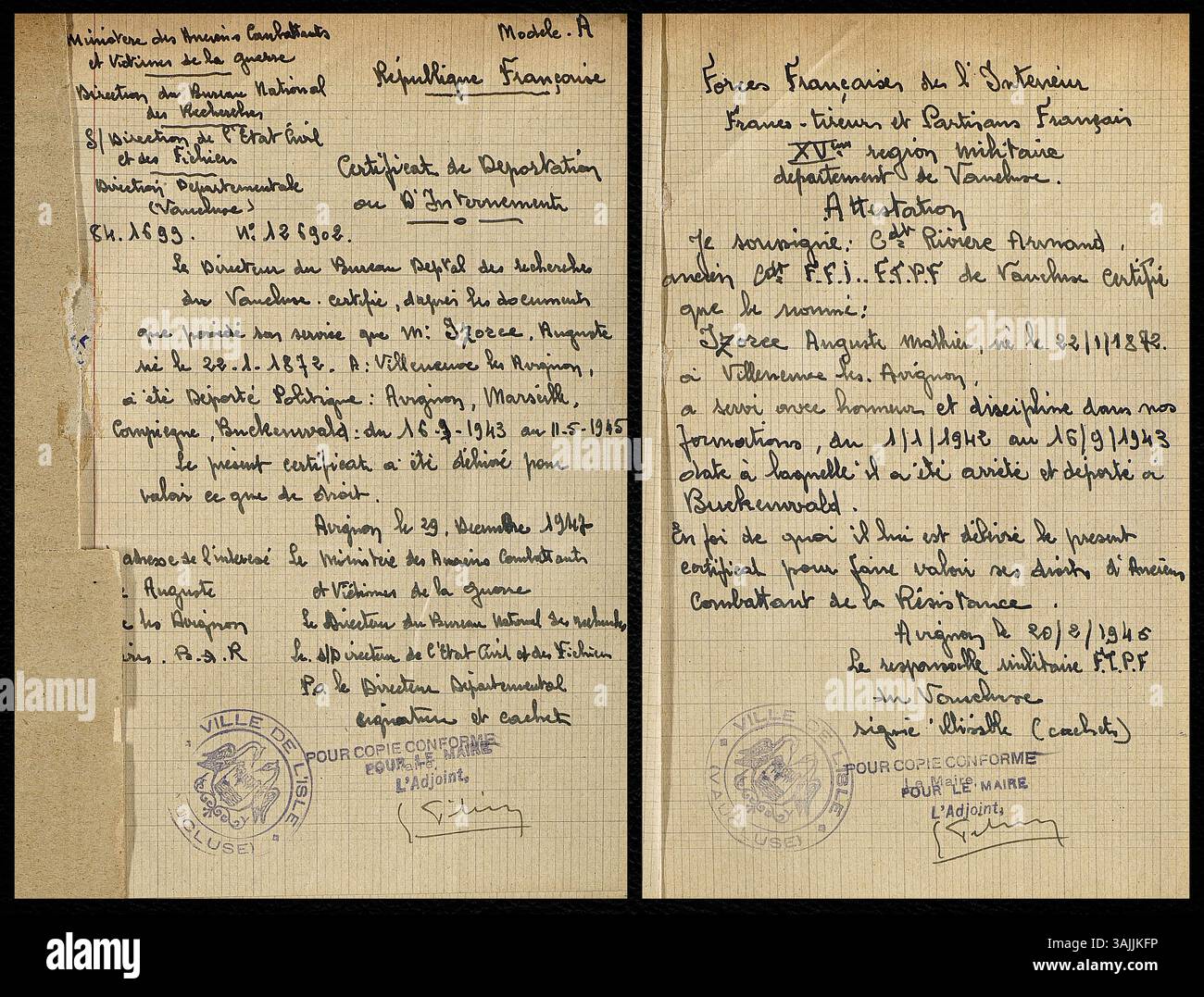11 avril 2025. Certificat de déportation & service dans la résistance ...