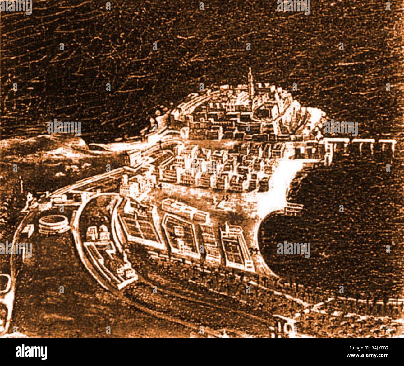 'De nomé Barra' représente une représentation de Pozzuoli, créée par Didier Barra et François de nomé dans les années 1600 L'œuvre met en valeur le port et le paysage environnant de cette ville côtière italienne pendant la période Renaissance. Banque D'Images