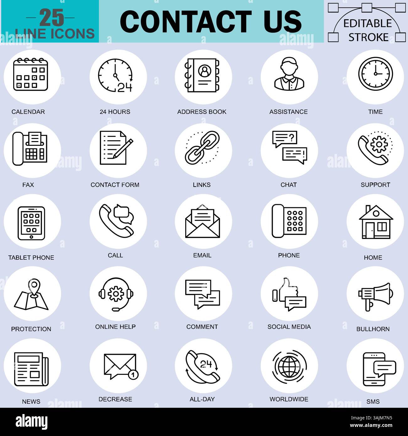 Contactez-nous ensemble d'icônes de ligne : symboles modernes pour la communication, le support et la connectivité Illustration de Vecteur