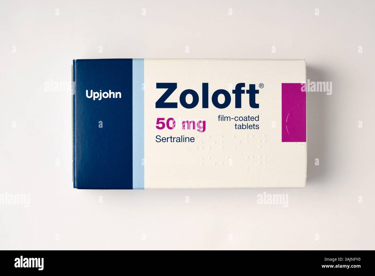 Zoloft comprimés 50 mg Sertraline de Upjohn Viatris médicament d'ordonnance avec chlorhydrate de sertraline, santé mentale, dépression, anxiété, médecine Banque D'Images
